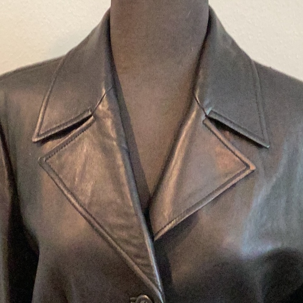 Black leather coat by Frenchi in size Large. Like new!! - Picture 2 of 5